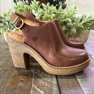 BORN Calypso Brown Leather Slingback Clogs Heels NIB Size 7